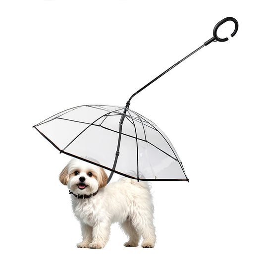Enjoying Dog Umbrella for Small Dogs, Clear Dog Umbrella Leash, Rainproof Waterproof, Doggy Walking Rain Umbrella with Adjustable Leash, Small Puppy Outdoor Rain Gear
